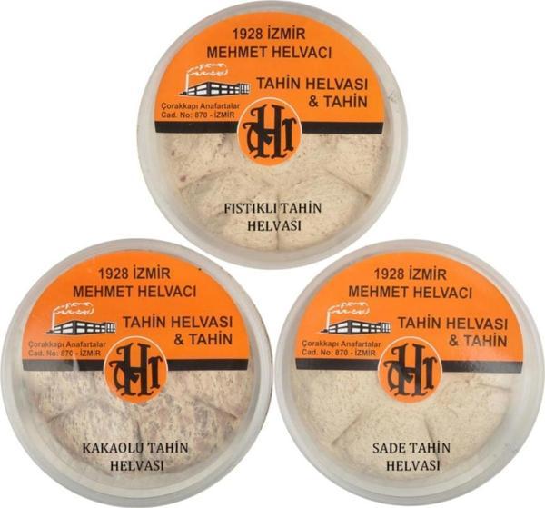 1928 Mehmet Helvacı 3'lü Paket Antep Fıstıklı Helva & Sade Helva & Kakaolu Helva (500 Gramlık Ambalajlarda) - Image 1
