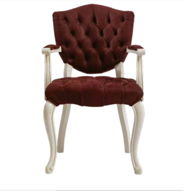Sandalye 19771 Zus034 Kapitone Model Kolçaklı Beyaz Babyface Bordo Kumaş El Yapım - Image 1