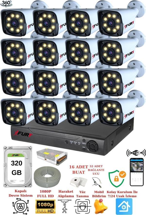 XFury 16 Kameralı 5mp Lens 1080p 2mp Color Görüntü 8 Warm Led Gece Görüş Fullhd Güvenlik Kamera 5520w 320 - Image 1