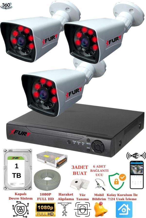 FURY 3 Kameralı 5mp Lensli 1080P 2mp Görüntü 6 Atom Gece Görüşlü FullHd Güvenlik Kamerası 5525A 1TB - Image 1