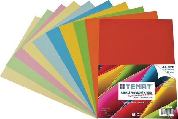 Temat Renkli Fotokopi Kağıdı 50 Sayfa Fosforlu Ve Pastel Karışık - Image 1