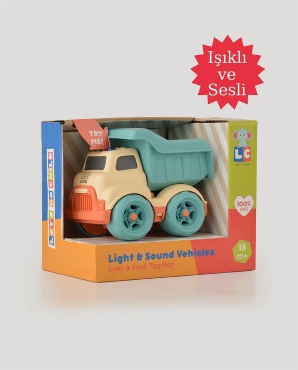 Let's Be Child Sesli ve Işıklı Minik Kamyon 31016 Bej - Turkuaz Kasalı, Çocuklar İçin Oyuncak Kamyon - Image 1