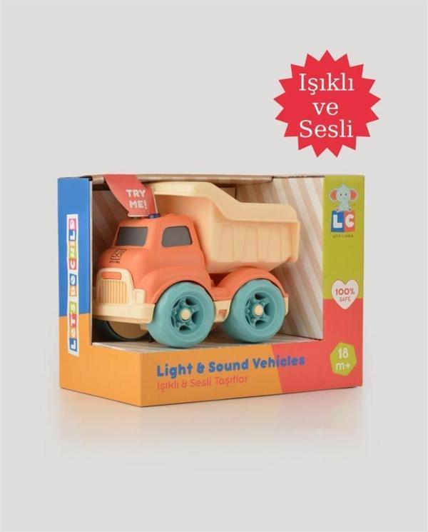 Let's Be Child Sesli ve Işıklı Minik Kamyon 31016 Turuncu - Bej Kasalı, Çocuklar İçin Oyuncak Kamyon - Image 1