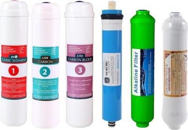 E-Water Su Arıtma Cihazı 6'lı Filtre Seti Vontron Membranlı Kapalı Kasalı Cihazlar İçin Alkali Filtreli - Image 1