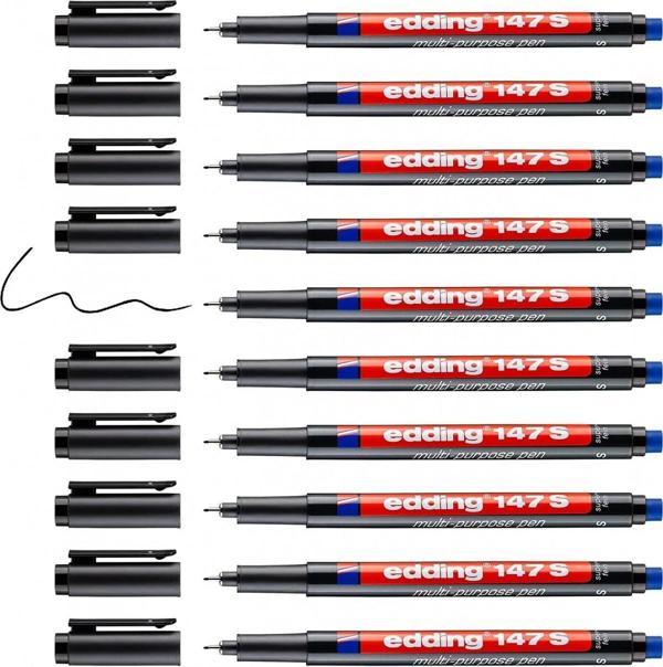 Edding 147 S 0.3 mm Silgili Permanent Asetat Kalemi Siyah 10'lu Kutu - Image 1