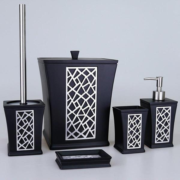 By Selim Mirage Siyah Gümüş 5 Parça Polyester Banyo Seti  - Image 1