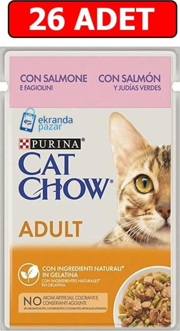 Cat Chow Purina Adult Somon Ve Yeşil Fasulyeli Kedi Islak Maması 85gr 26 Adet Kedi Yaş Mama Pouch - Image 1