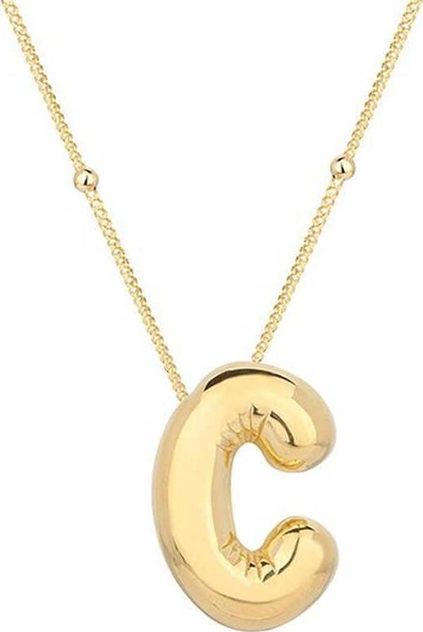 925 Ayar Gümüş Gold Balon C Harfi Kadın Kolye - Image 1