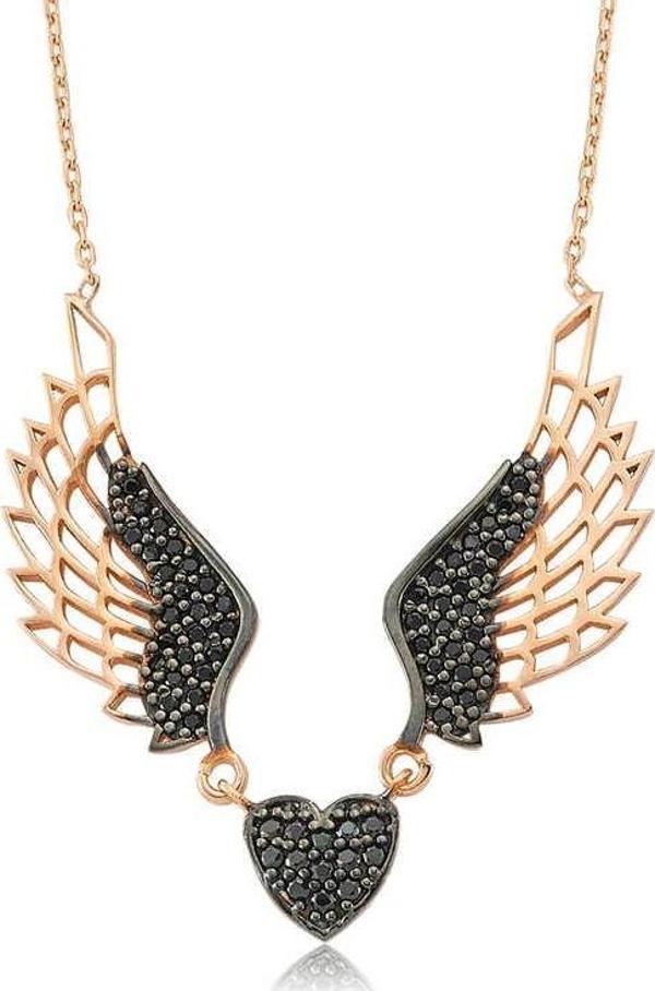 925 Ayar Gümüş Kanatlı Kalp Kolye - Image 1