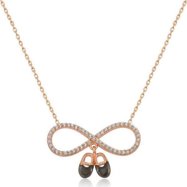 925 Ayar Gümüş Rose Bebek Patikli Sonsuzluk Kolye - Image 1