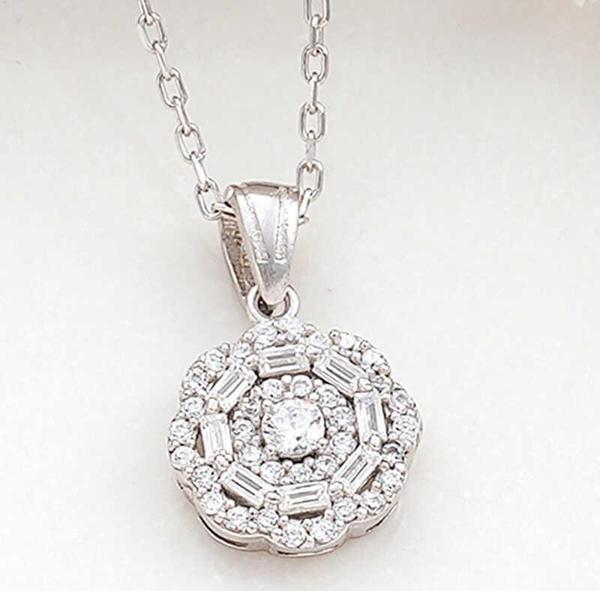 925 Ayar Gümüş Zirkon Taşlı Çiçek Kadın Kolye - Image 1