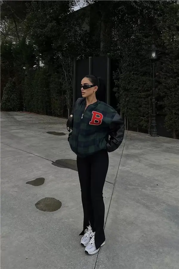 Suint Pötikare Desenli Nakışlı Haki Kolej Ceket - College Jacket - Image 1