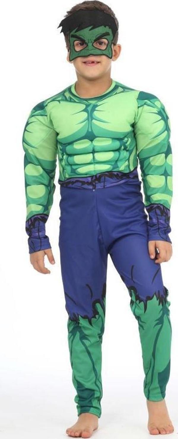 Kaslı Hulk Kostümü + Göz Maske - Yeşil Dev Kostüm - Dolgulu Hulk Cosplay - Image 1