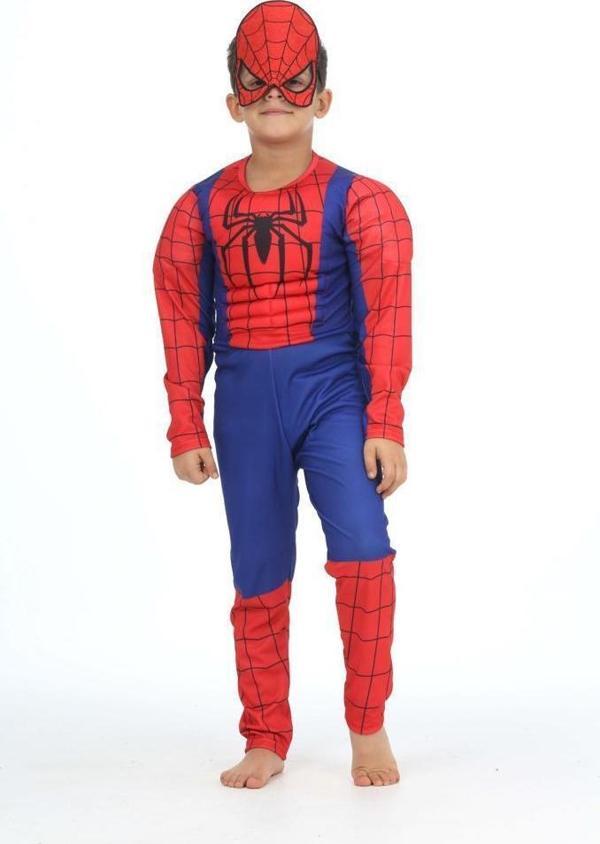 Kaslı Spiderman Kostümü + Göz Maske - Örümcek Adam Kostüm - Dolgulu Spiderman Cosplay - Image 1