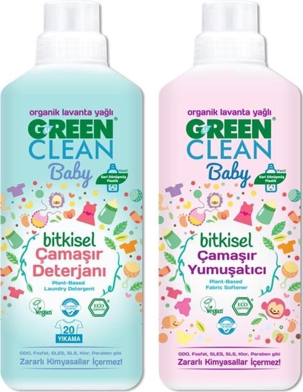 Green Clean Baby Organik Bitkisel Çamaşır Detarjanı 1 Lt + Yumuşatıcı 1 Lt - Image 1