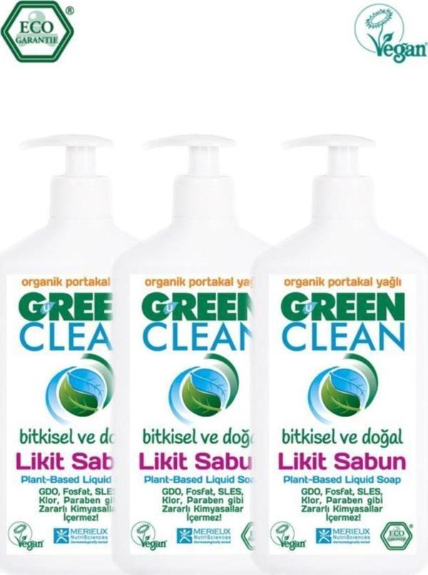 U Green Clean Organik Portakal Yağlı Likit Sabun 500 Ml 3'Lü Set - Image 1