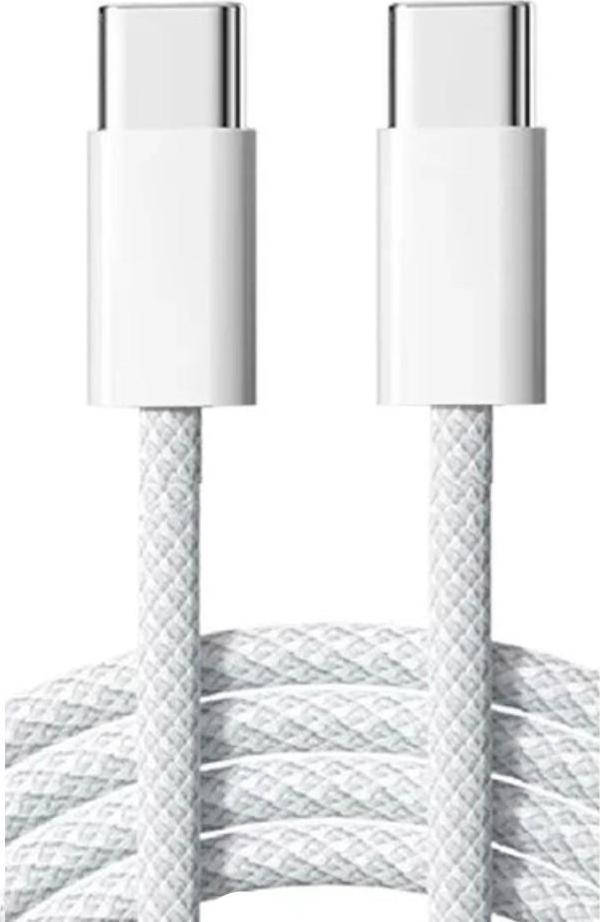 ScHitec 6A 66W Apple İphone 15 Uyumlu Type-C to Type-C Örgülü Hızlı Data ve Şarj Kablosu Beyaz - Image 1