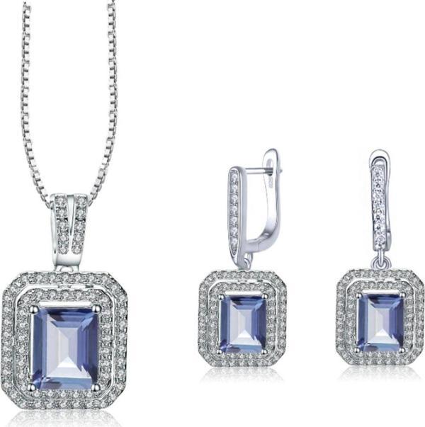 Brezza Lusso Safir Full Taş Baget Attractive Kadın Kolye Küpe Seti - Image 1