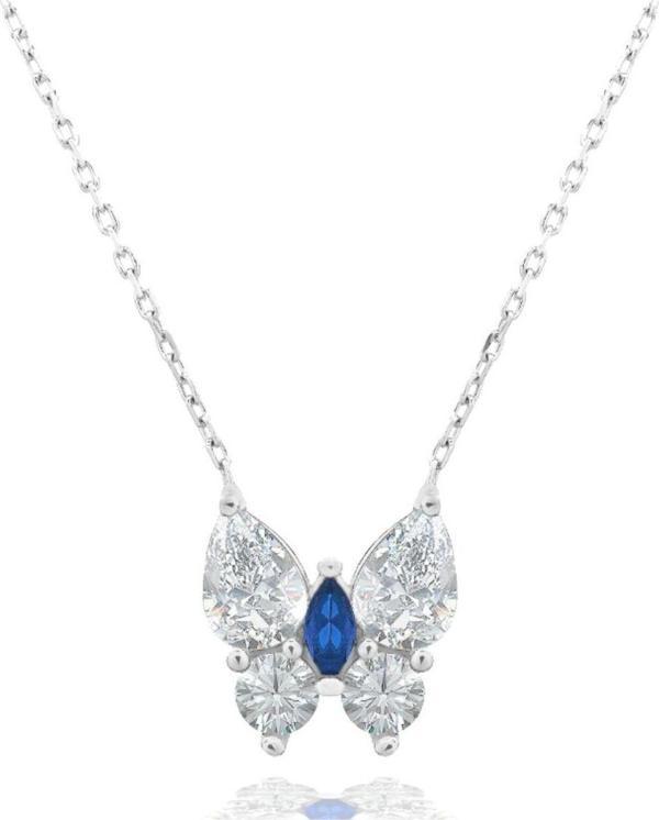 Brezza Lusso Safir Işıltılı Diamond Sevgi Kelebeği Kadın Gümüş Kolye - Image 1