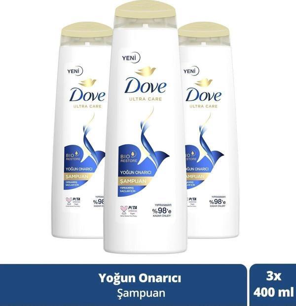 Dove Ultra Care Saç Bakım Şampuanı Yoğun Onarıcı Yıpranmış Saçlar İçin 400 ml 3 Adet - Image 1