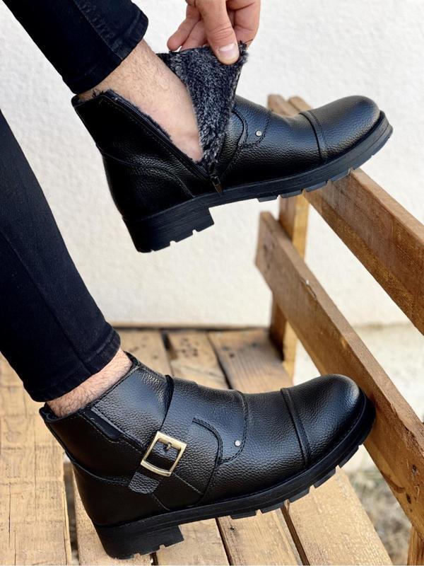 Muggo M1001 Su&soğuk Geçirmez Kürklü Garantili Unisex Kışlık Fermuarlı Bot Kauçuk Taban Sağlam - Image 1