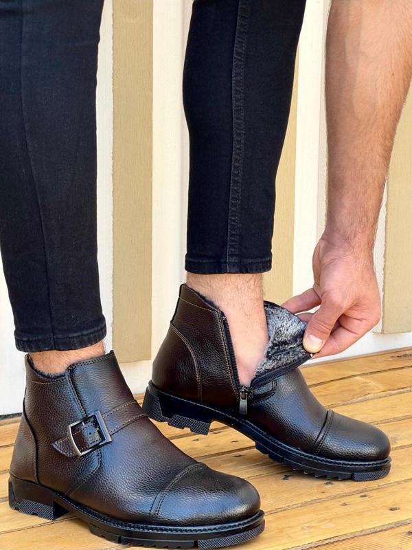 Muggo M1001 Su&soğuk Geçirmez Kürklü Garantili Unisex Kışlık Fermuarlı Bot Kauçuk Taban Sağlam - Image 1