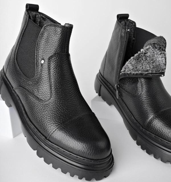 Muggo MİNJAE Garantili Hakiki Deri Fermuarlı İçi Kürklü Eva Taban Erkek Kışlık Bot - Image 1