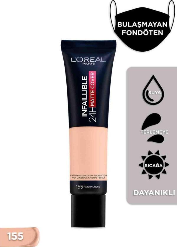 L'Oréal Paris Infaillible 24H Matte Cover Yüksek Kapatıcı Fondöten - 155 Natural Rose - Image 1
