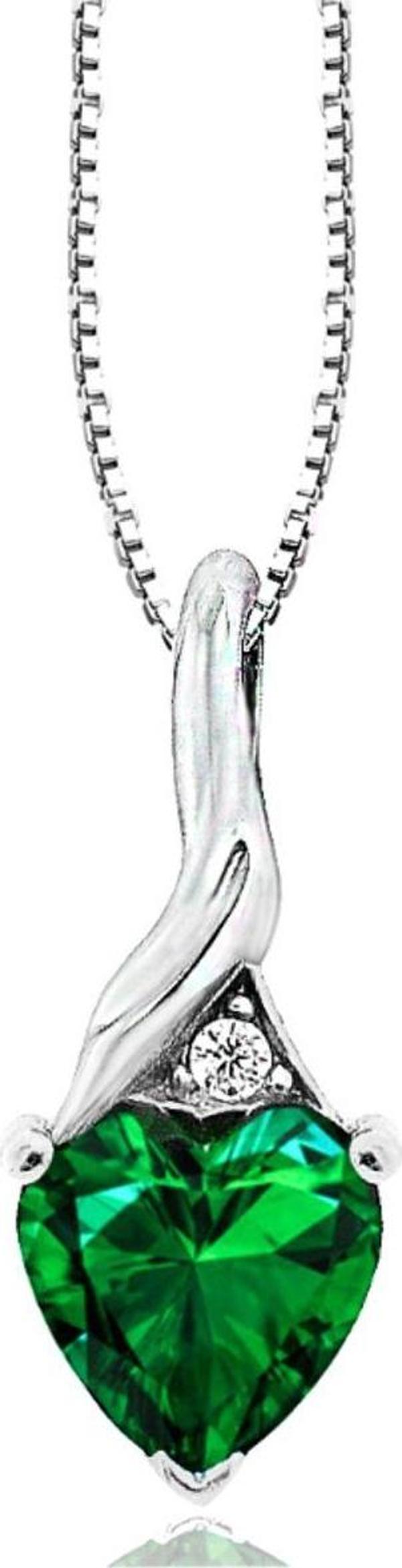 Brezza Lusso Zümrüt Taşlı Kırılmaz Kalp Kadın Gümüş Kolye - Image 1