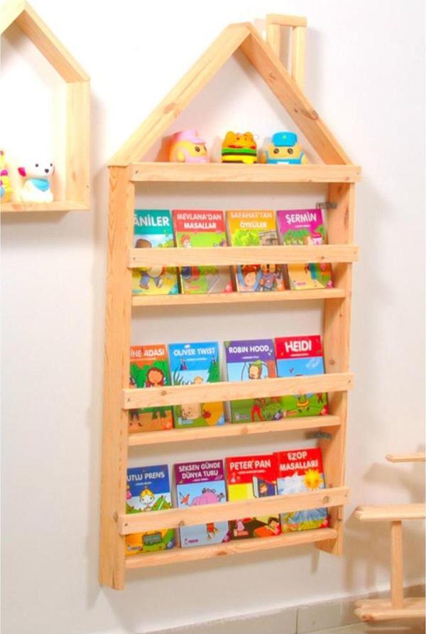 MiniWood Çocuk Odası Eğitici Montessori Kitaplık Mobilya Raf Duvar Rafı 4 Lü - Image 1