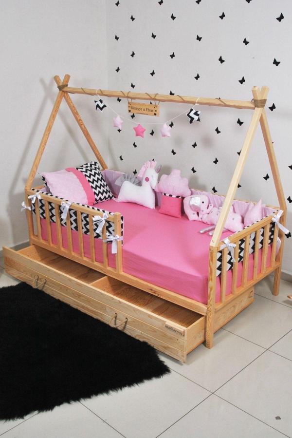 MiniWood Markaawm Montessori Çocuk Yatak Çekmeceli 90x190 Çadır Karyola - Image 1