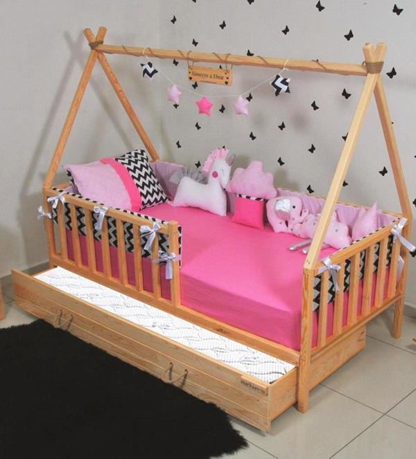 MiniWood Markaawm Montessori Çocuk Yatak Yavrulu 90x190 Karyola Derya - Image 1