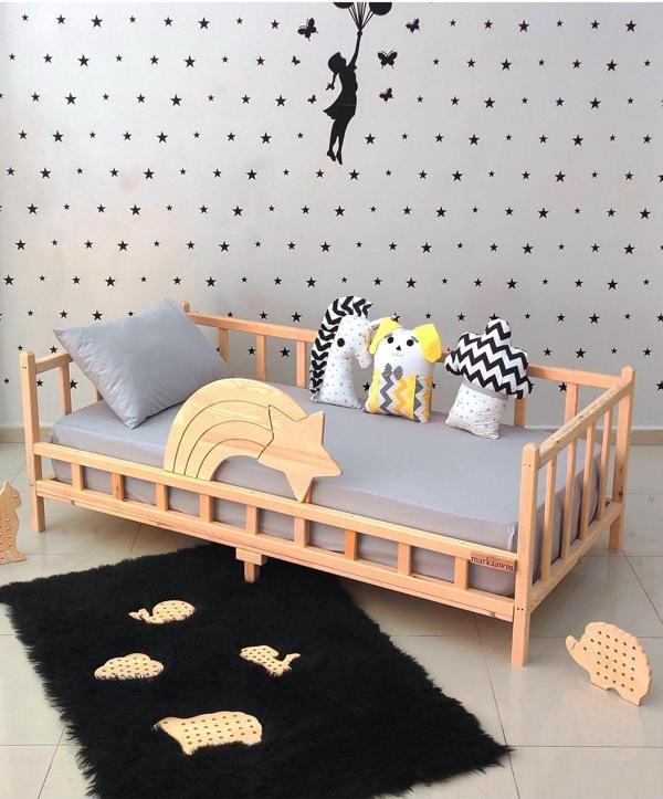 MiniWood Markaawm Montessori Yatak Yıldız Korumalıklı Çocuk Yatağı Premium - Image 1