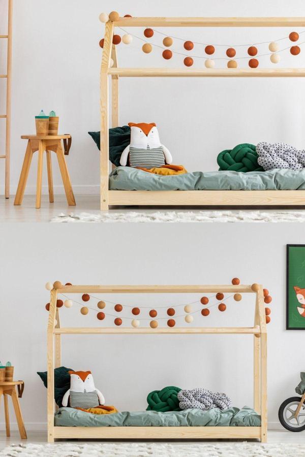 MiniWood Markaawm Çocuk Yatak Dark Montessori Karyola Doğal Ahşap Beşik - Image 1