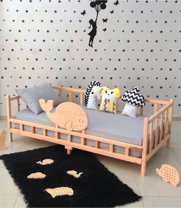 MiniWood Markaawm Premıum Balina Montessori Yatak Doğal Çam Çocuk Karyola - Image 1