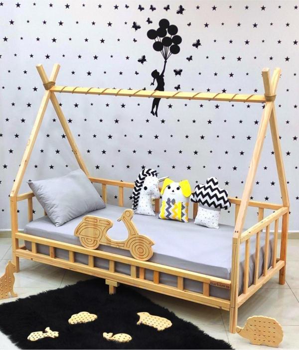 MiniWood Motosikletli Montessori Yatak Doğal Çam Ağacı Çocuk Karyola - Image 1
