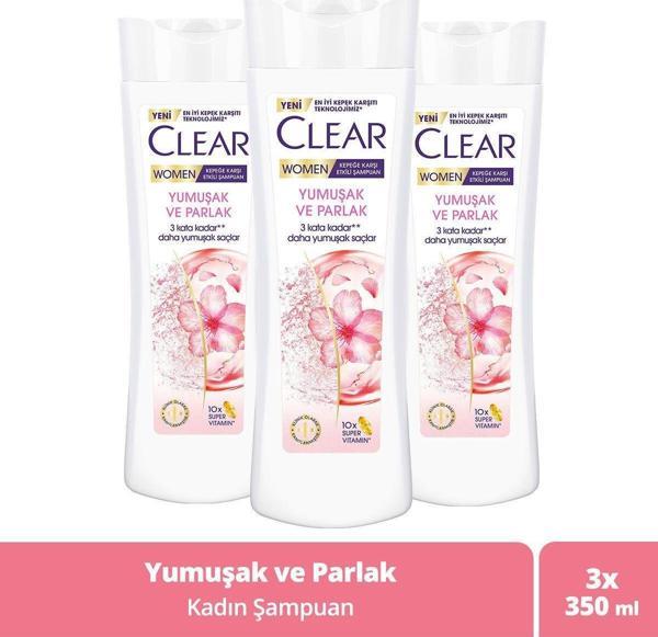 Clear Women Kepeğe Karşı Etkili Şampuan Yumuşak Parlak Kiraz Çiçeği Esansı & Keratin 3 x 350 ml - Image 1