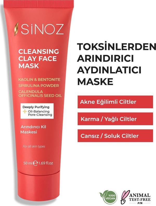 Sinoz Akne Ve Siyah Nokta Karşıtı Arındırıcı Yüz Bakım Kil Maskesi 50 Ml Tüm Ciltler Için - Image 1