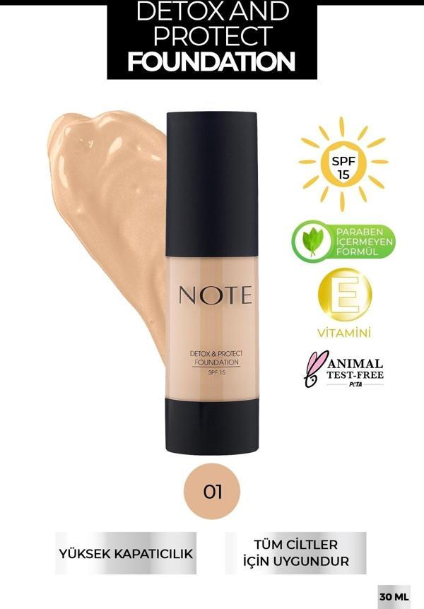 Note Detox & Protect Fondöten Canlandırıcı Etki 01 Beige - Image 1