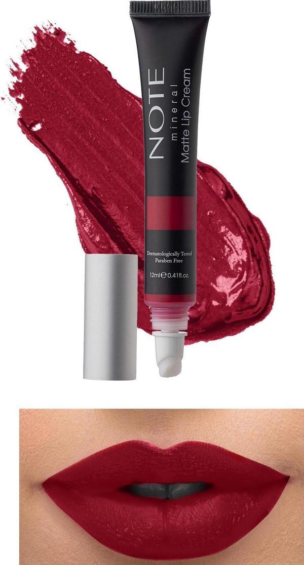 Note Mineral Matte Lip Cream Yarı Mat Bitişli Likit Ruj 06 Go Red - Kırmızı - Image 1