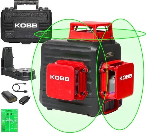 KOBB KBL34G 40 Metre Profesyonel Li-ion Şarjlı 3X360⁰ Otomatik Hizalamalı Yeşil Çapraz Çizgi Lazer Distomat - Image 1