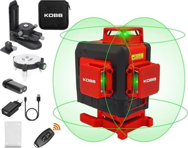 KOBB KBL35G Profesyonel Li-ion Şarjlı 4X360⁰ Otomatik Hizalamalı Yeşil Çapraz Çizgi Lazer Distomat + Uzaktan Kumanda - Image 1