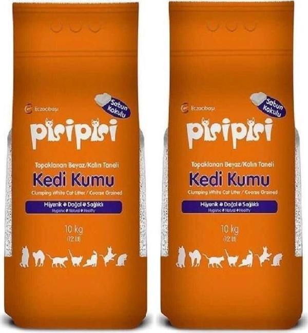Pisi Pisi Sabunlu Topaklanan Bentonit Kalın Taneli Kedi Kumu 10 Kg 2 Adet - Image 1