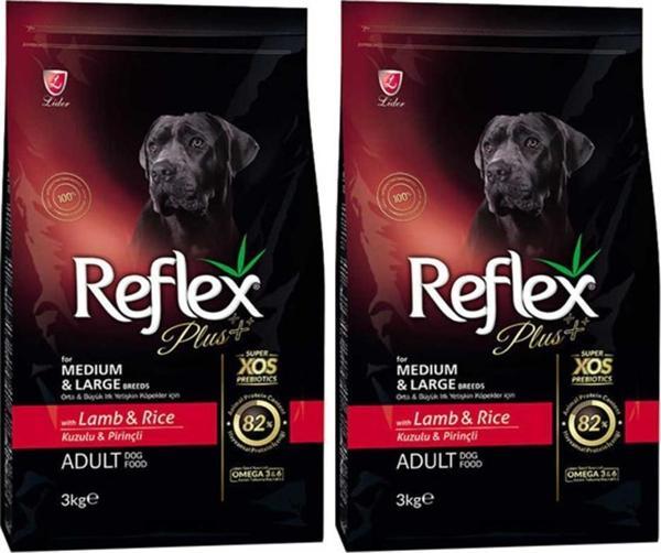 Reflex Plus Orta Büyük Irk Kuzulu Pirinçli Yetişkin Köpek Maması 3 Kg 2 Adet - Image 1