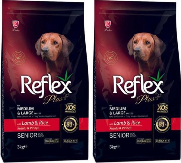 Reflex Plus Orta Büyük Irk Kuzu-Pirinç +7 Yaşlı Köpek Maması 3 Kg 2 Adet - Image 1