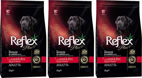 Reflex Plus Orta Büyük Irk Kuzulu Pirinçli Yetişkin Köpek Maması 3 Kg 3 Adet - Image 1