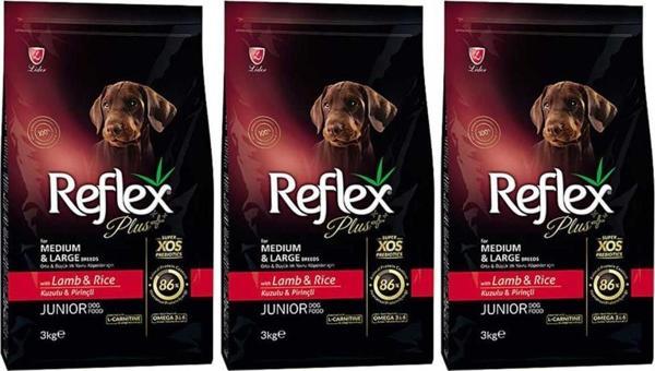 Reflex Plus Orta Büyük Irk Kuzulu Pirinçli Yavru Köpek Maması 3 Kg 3 Adet - Image 1