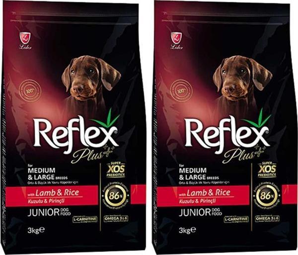 Reflex Plus Orta Büyük Irk Kuzulu Pirinçli Yavru Köpek Maması 3 Kg 2 Adet - Image 1