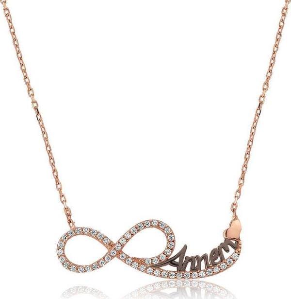 925 Ayar Gümüş Annem Yazılı Sonsuzluk Kadın Gümüş Kolye - Image 1