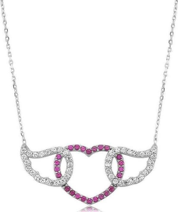 925 Ayar Gümüş Kanatlı Kalp Kadın Gümüş Kolye - Image 1